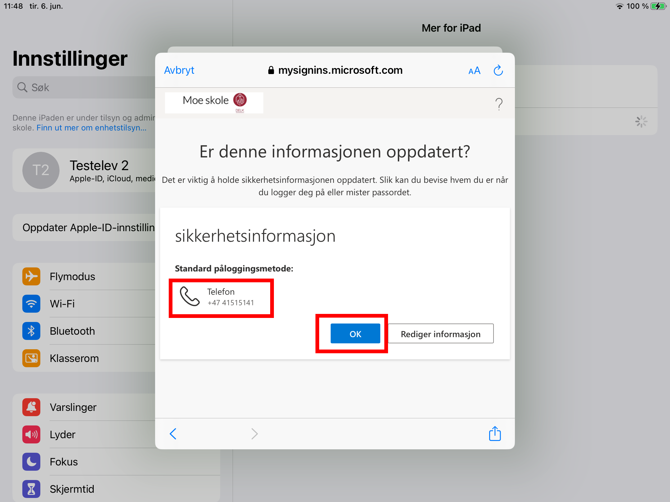 Skjermdump fra Innstillinger-appen.